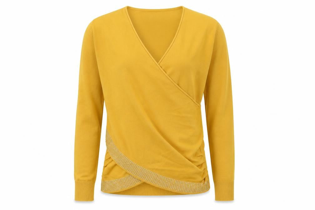 B.L Fashion Womens Yellow V-Neck  Modal Pullover Jumper Size S