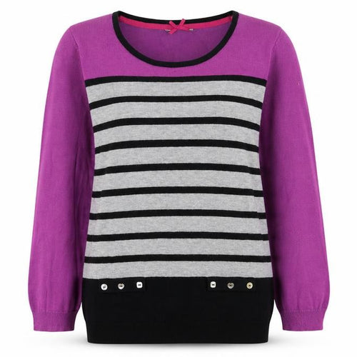Preworn Womens Purple Round Neck Striped Viscose Pullover Jumper Size 12