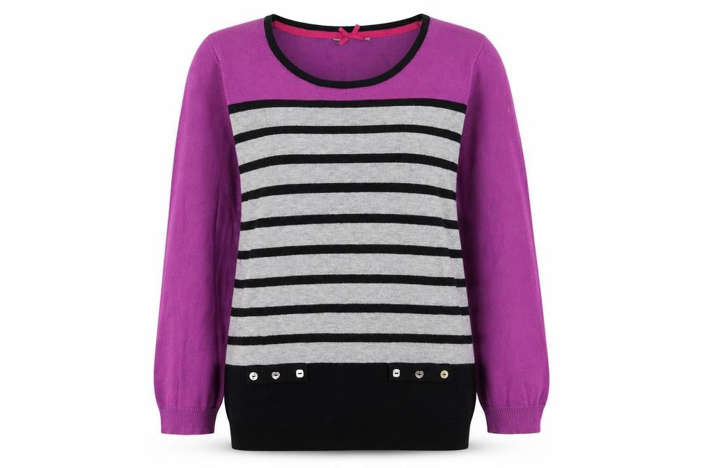 Preworn Womens Purple Round Neck Striped Viscose Pullover Jumper Size 12