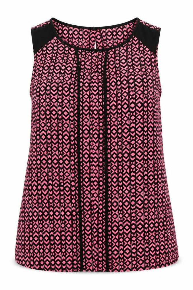Next Womens Pink Geometric Polyester Basic Tank Size 14 Crew Neck