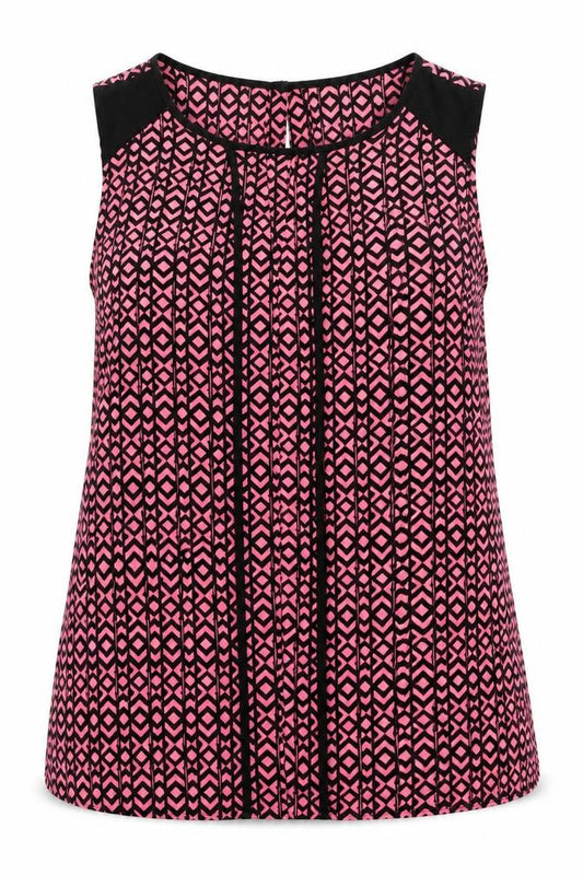 Front view of Next women’s pink geometric polyester basic tank, size UK 14, crew neck