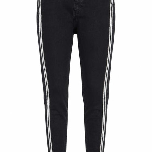 Primark Womens Black Striped Cotton Skinny Jeans Size 6 L27 in Regular Button