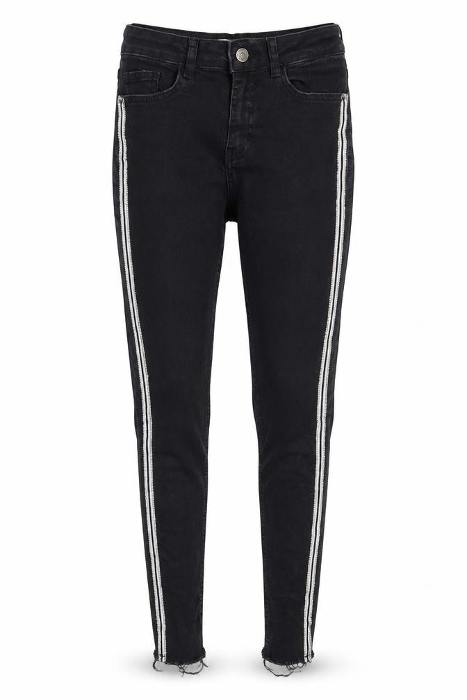 Primark Womens Black Striped Cotton Skinny Jeans Size 6 L27 in Regular Button