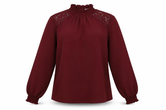 Front view of Select women’s red polyester basic blouse, size UK 6, collared