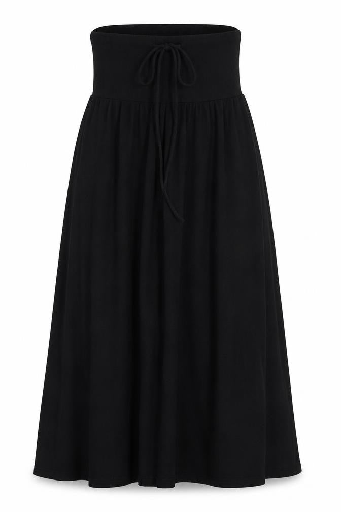 Front view of H&M women’s black polyester a-line, size S, off the shoulder pullover