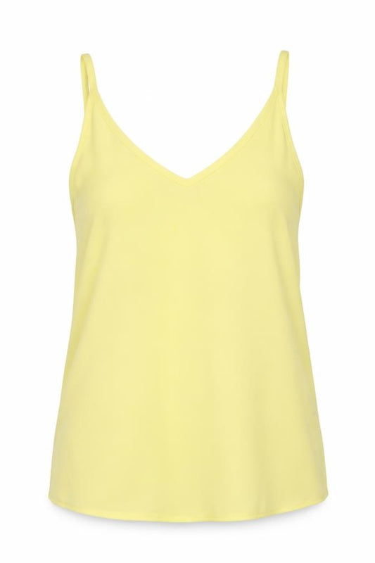 Front view of F&F women’s yellow polyester basic tank, size UK 6, v-neck