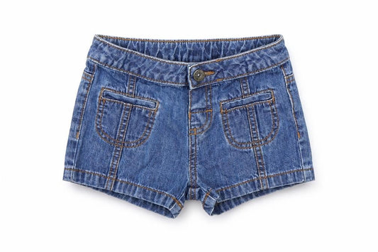 Front view of Mini Club Baby Blue Cotton Cropped Jeans, size 12-18, Months Button