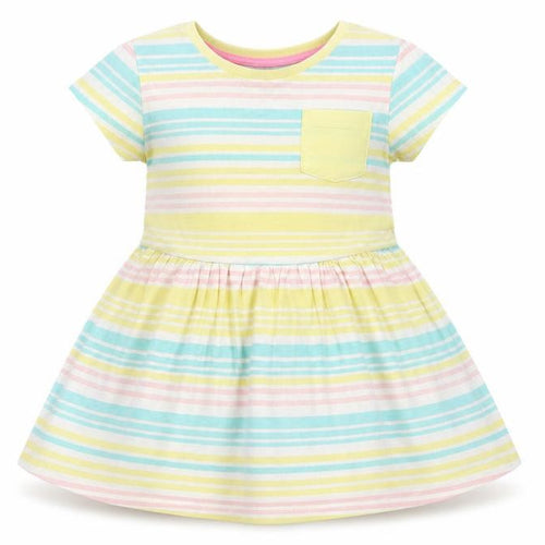 F&F Girls Yellow Striped Cotton T-Shirt Dress  Size 18-24 Months  Round Neck Pullover