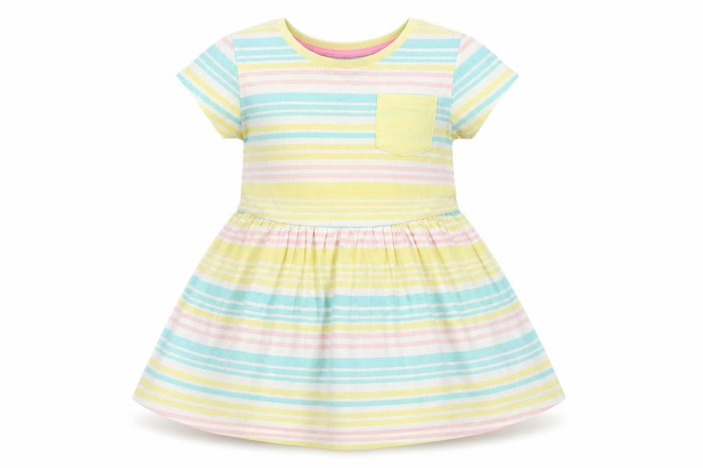 F&F Girls Yellow Striped Cotton T-Shirt Dress  Size 18-24 Months  Round Neck Pullover