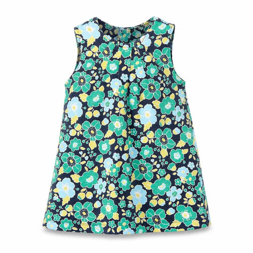 Mini Club Girls Green Floral Cotton T-Shirt Dress  Size 18-24 Months  Round Neck Pullover