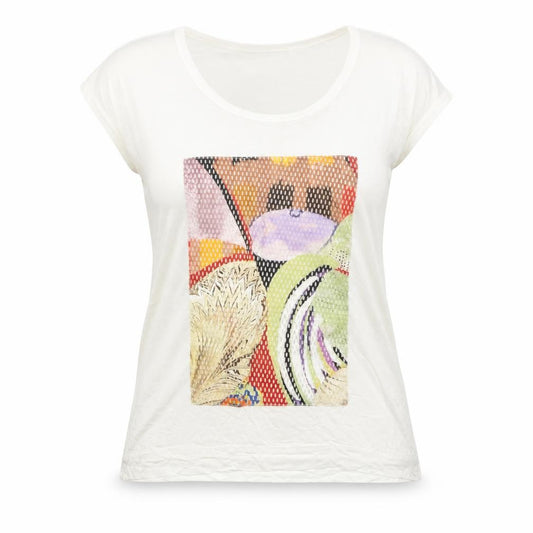 Front view of Maloka women’s white polyester basic blouse, size L, round neck