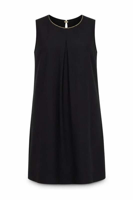 Front view of H&M women’s black polyester shift, size UK 10, crew neck magnetic - embellished neckline