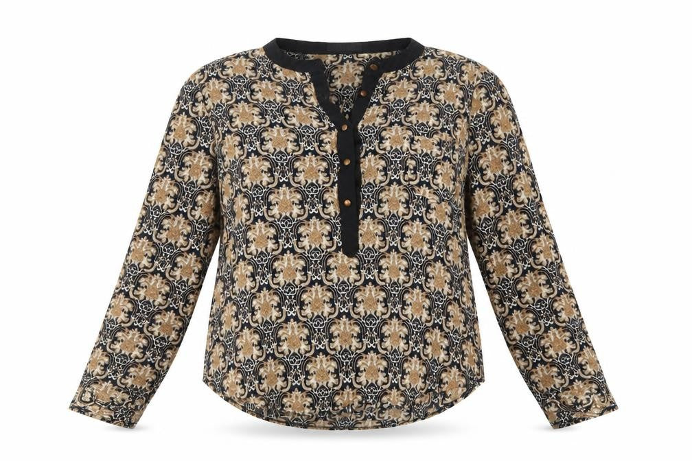 Front view of Stella Morgan women’s multicoloured paisley viscose basic blouse, size M, v-neck