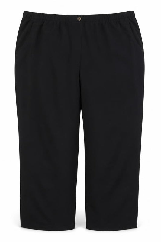 Front view of Alia women’s black polyester trousers, size UK 20, 26-inch leg regular