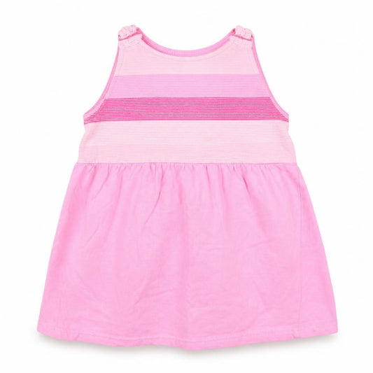 Front view of Ergee girls’ pink striped cotton a-line, size 6-9, months round neck pullover