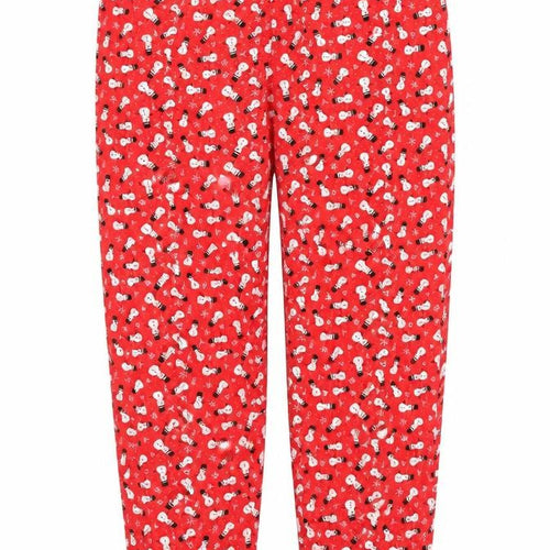 Preworn Womens Red Geometric Cotton Trousers  Size S L27 in Regular  - Snowman Print Pyjama Pants