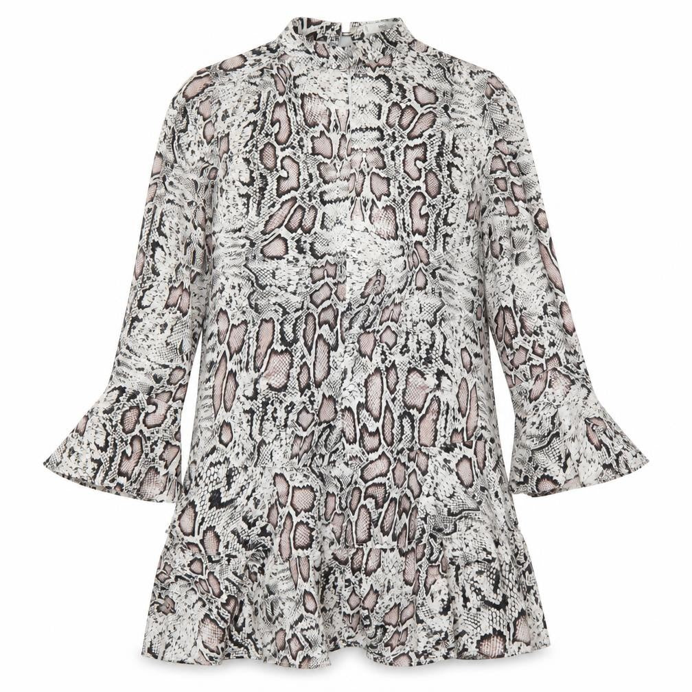 Mango Womens Grey Animal Print Polyester Skater Dress  Size S  Round Neck Button