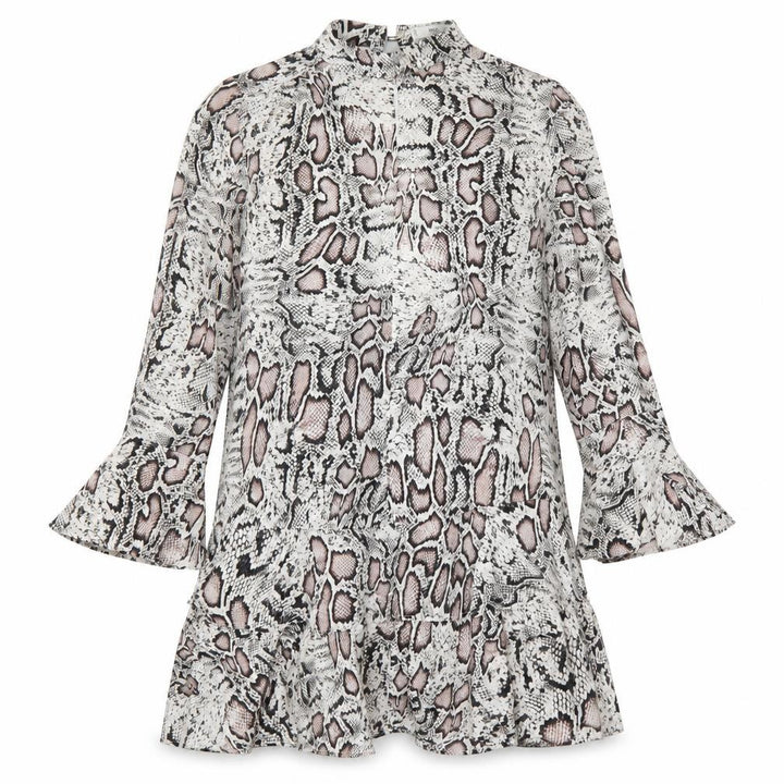 Mango Womens Grey Animal Print Polyester Skater Dress Size S Round Neck Button