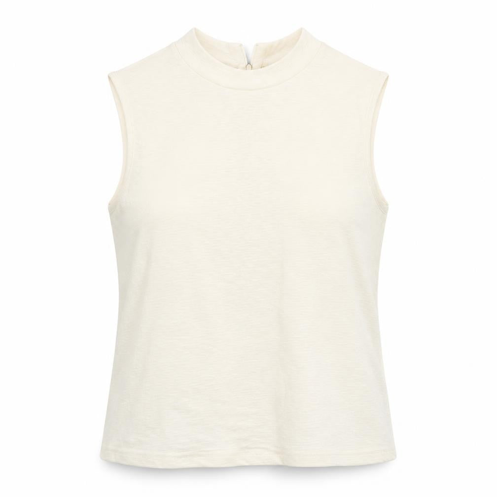 Front view of Topshop women’s ivory cotton basic tank, size UK 10, crew neck