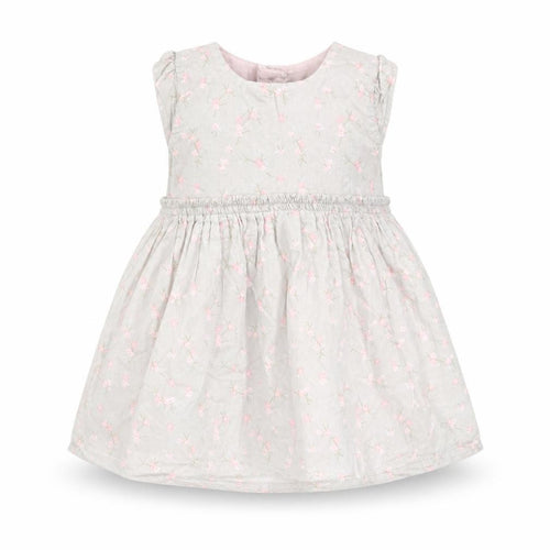 Matalan Girls Grey Floral Cotton Skater Dress  Size 6-9 Months  Round Neck Button