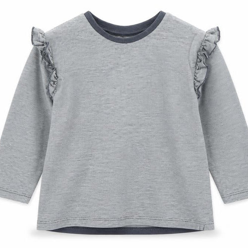 Nutmeg Girls Grey Striped Cotton Basic T-Shirt Size 12-18 Months Round Neck