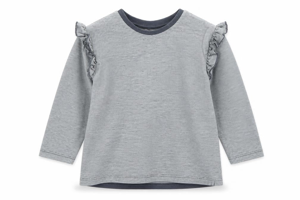 Nutmeg Girls Grey Striped Cotton Basic T-Shirt Size 12-18 Months Round Neck
