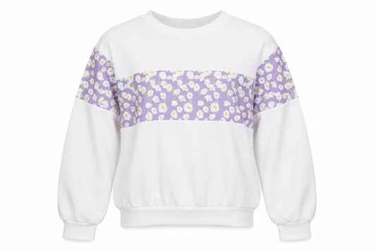 Front view of I SAW IT FIRST women’s white floral polyester pullover sweatshirt, size UK 6
