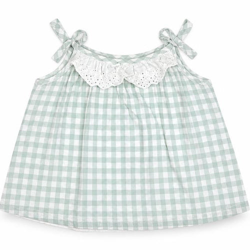 Tommy Bahama Girls Green Gingham Cotton Camisole Blouse Size 12 Months Round Neck