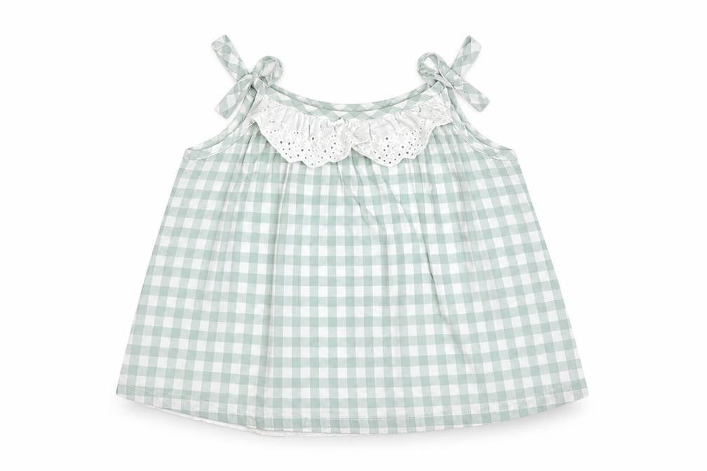 Tommy Bahama Girls Green Gingham Cotton Camisole Blouse Size 12 Months Round Neck