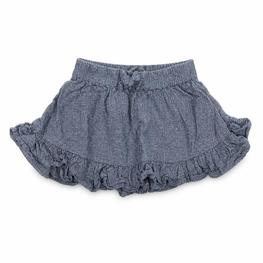 Front view of Preworn girls’ blue cotton skater skirt, size 12, months