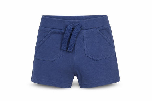 Front view of F&F Baby Blue Cotton Trousers, size 12-18, Months Drawstring - shorts