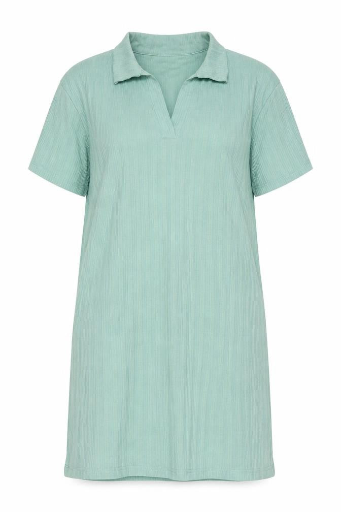 SheIn Womens Green Striped Polyester T-Shirt Dress  Size L  Collared