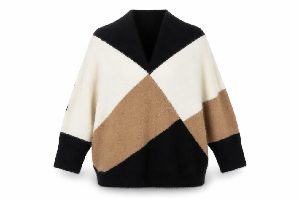 Peacocks Womens Brown Argyle/Diamond Nylon Pullover Sweatshirt Size M  Pullover