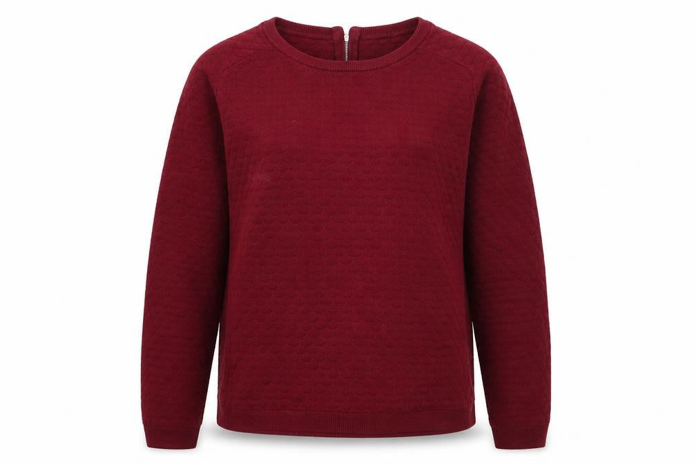 Front view of Matalan women’s purple viscose pullover sweatshirt, size UK 14, zip
