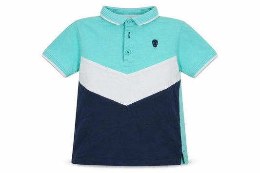 Front view of Matalan boys’ green cotton basic polo, size 5, years collared button