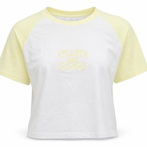 Primark Womens Yellow  Cotton Cropped T-Shirt Size 4 Crew Neck - Atlanta 1994