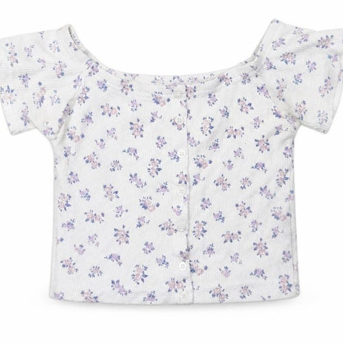 Daisy Street Girls White Floral Polyester Basic T-Shirt Size 8 Years Off the Shoulder