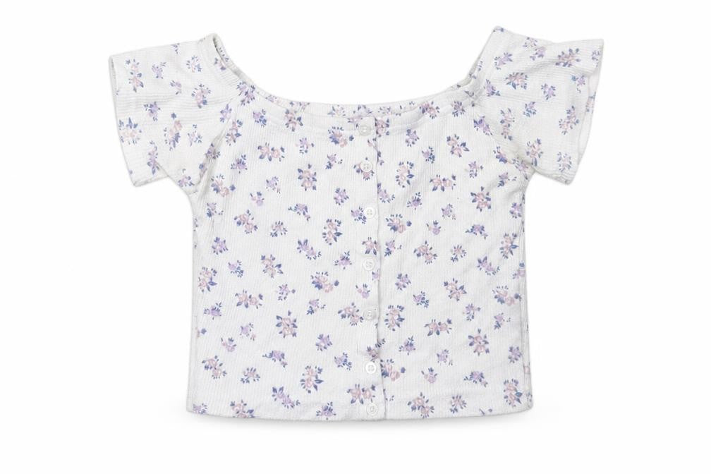 Daisy Street Girls White Floral Polyester Basic T-Shirt Size 8 Years Off the Shoulder
