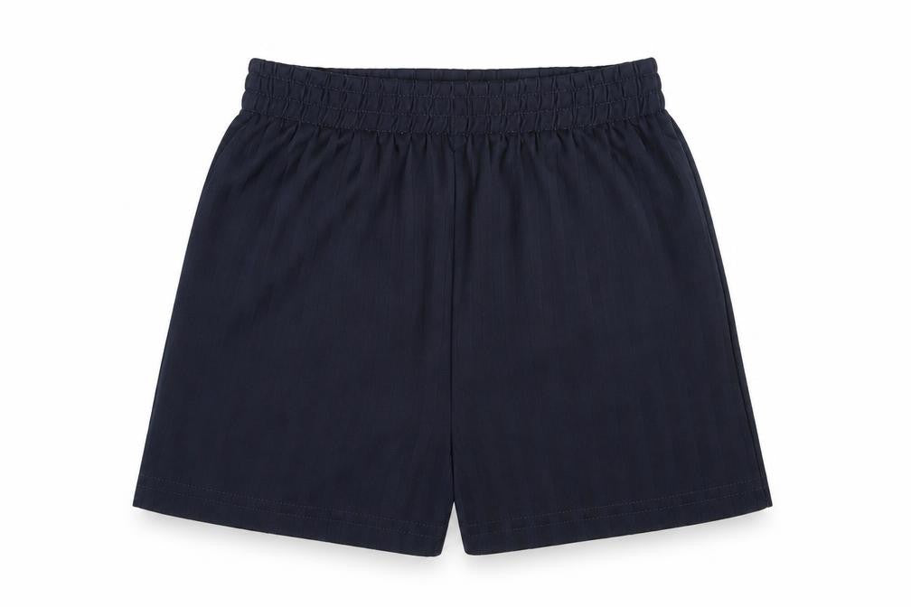 Front view of Tu boys’ blue polyester sweat shorts, size 6, years regular