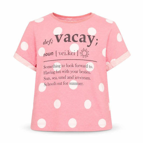 F&F Girls Pink Polka Dot Polyester Basic T-Shirt Size 7-8 Years Crew Neck  - Vacay