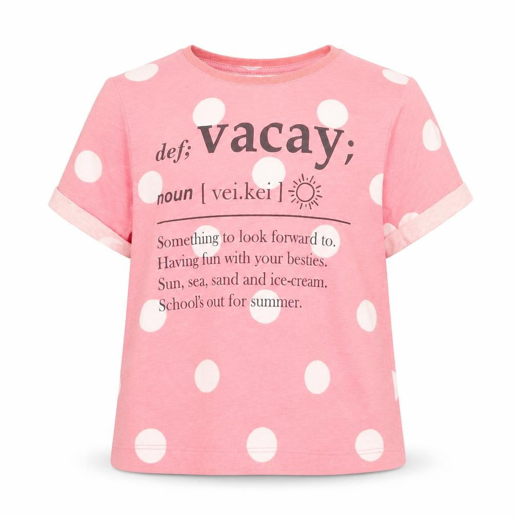 F&F Girls Pink Polka Dot Polyester Basic T-Shirt Size 7-8 Years Crew Neck  - Vacay