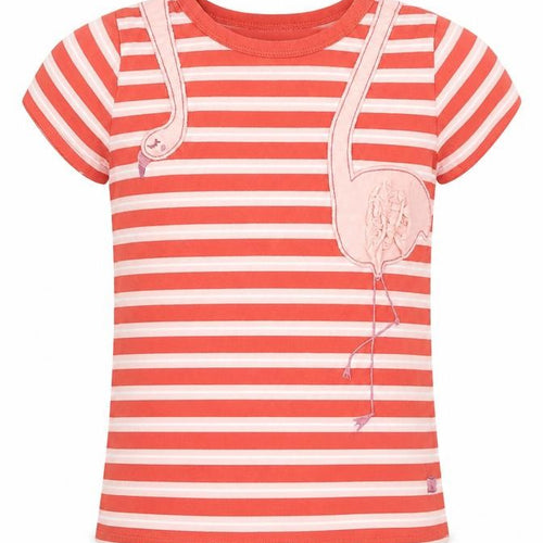Enfant Terrible Girls Red Striped Cotton Basic T-Shirt Size 3-4 Years Crew Neck  - Flamingo