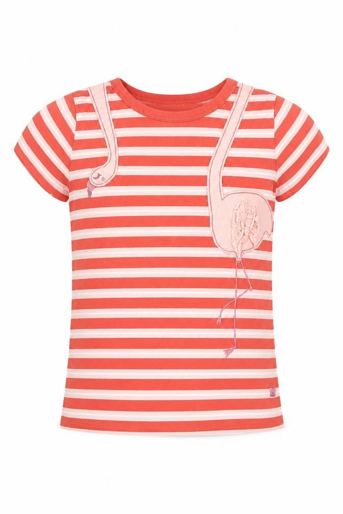 Enfant Terrible Girls Red Striped Cotton Basic T-Shirt Size 3-4 Years Crew Neck  - Flamingo