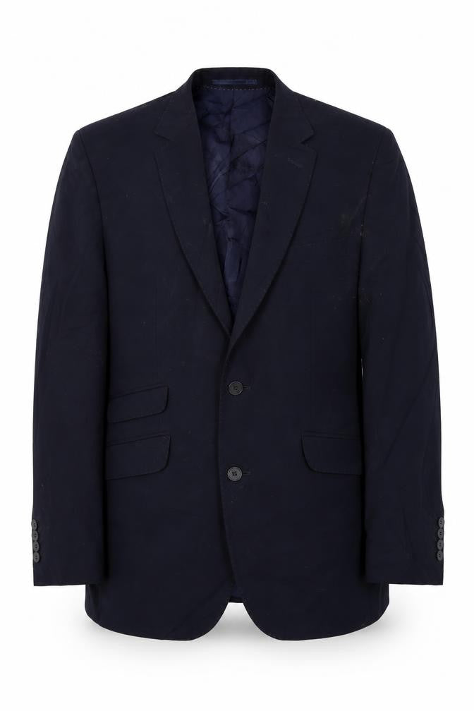 Front view of europa men’s blue polyester jacket blazer, size 38