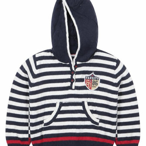 Early Days Boys Blue Striped Cotton Basic T-Shirt Size 3-6 Months High Neck Pullover - Hoodie