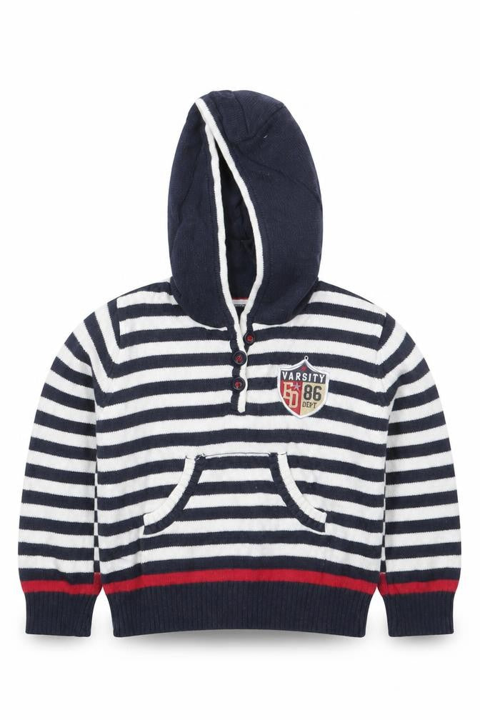 Early Days Boys Blue Striped Cotton Basic T-Shirt Size 3-6 Months High Neck Pullover - Hoodie