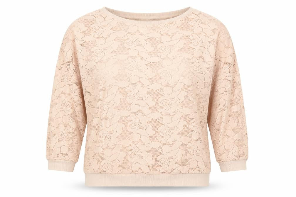 Front view of Atmosphere women’s pink round neck floral polyester jumper, size UK 12