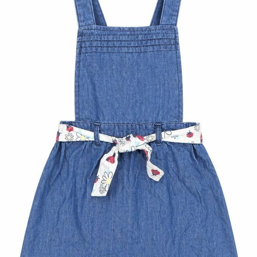 So Cute Girls Blue  Cotton Pinafore/Dungaree Dress  Size 12-18 Months  Square Neck Button - Ladybird Belt