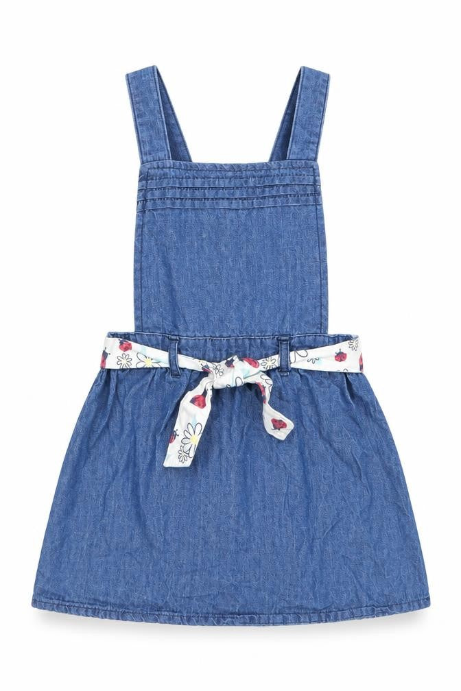So Cute Girls Blue  Cotton Pinafore/Dungaree Dress  Size 12-18 Months  Square Neck Button - Ladybird Belt