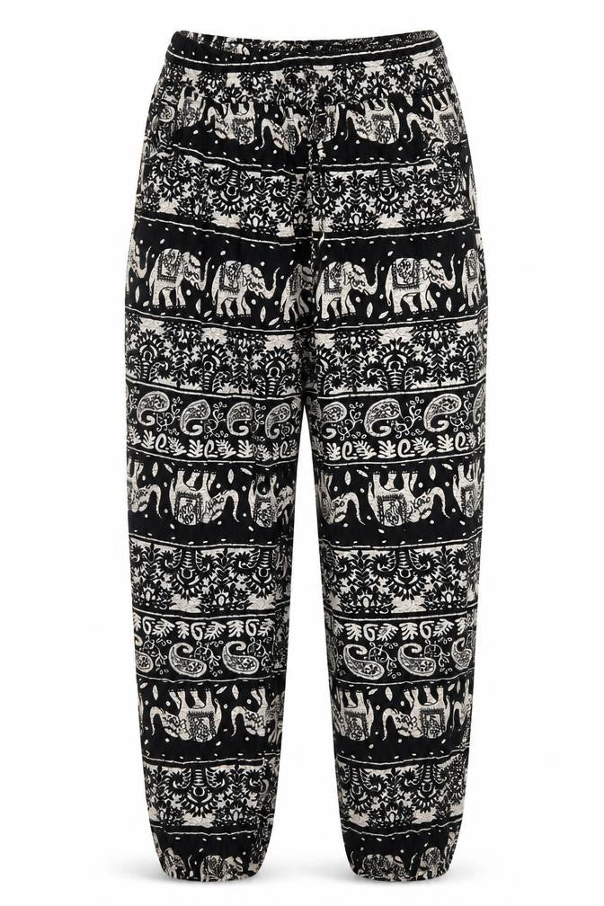 Julia Womens Black Fair Isle Cotton Harem Trousers Size S L23 in Regular